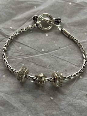 Silver Bracelet with  Pandora angel , and Crystal Rondelle Charms